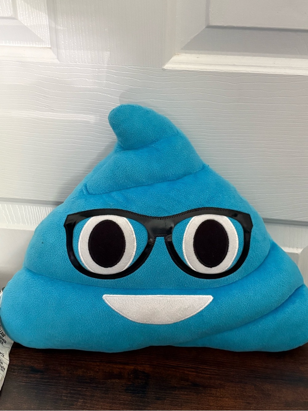 Blue Kids Emoji Plush Pillow with Glasses - Fun Decorative Accessory